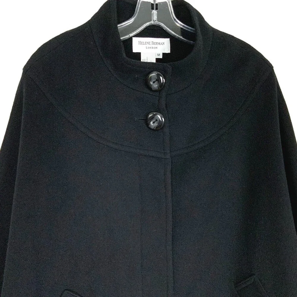 New Helene Berman London Black Wool Cashmere Poncho Cape Sz M - Picture 4 of 16